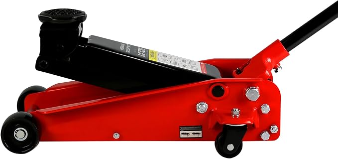 Professional Heavy Duty Hydraulic Floor Jack - Low Profile Steel Racing Jack With Piston Quick Lift Pump, 3 Ton (6,000 lb) Capacity, 5.1"-20" Lifting Range, Red