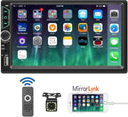 7inch Car Stereo Double Din Radio Touchscreen with Backup Camera Multimedia Car Audio Support Mirror Link, Bluetooth Caller ID, FM/MP3/MP4/USB/Subwoofer,Aux Input Car Audio Receivers