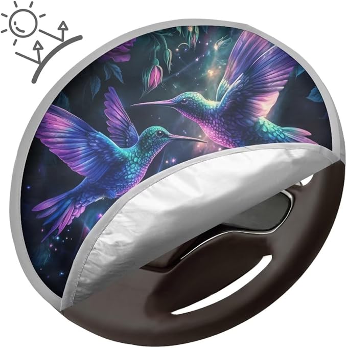Hummingbird Rose Steering Wheel Cover Sun Shade 17 inch Anti-Heat Steering Wheel Sunshade,Block UV Rays Cool in Summer,Steering Wheel Accessories for Women,Universal for Cars SUV Truck Van