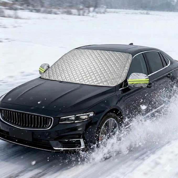 Magnetic Windshield Snow Cover for Ice and Snow, 3-Layer Heavy-Duty Car Cover with Side Mirror Protection, Windproof & Anti-Theft, Fits SUVs and Trucks, (65 x 53 in)