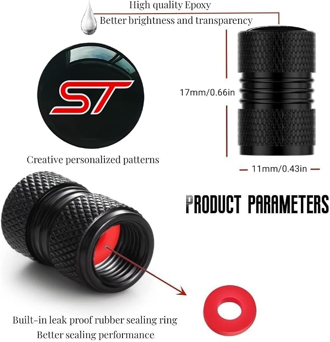 Car Wheel Tire Valve Stem Caps Compatible with ST line Fashion Tire Air Caps Cover