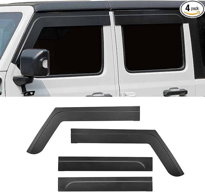 Outside Mount Rain Guards Compatible with 2018-2026 Wrangler JL JLU & Gladiator JT 4-Door, Side Window Deflectors Low-Profile Smoke Matte Style Window Vent Visors, 4 Pieces