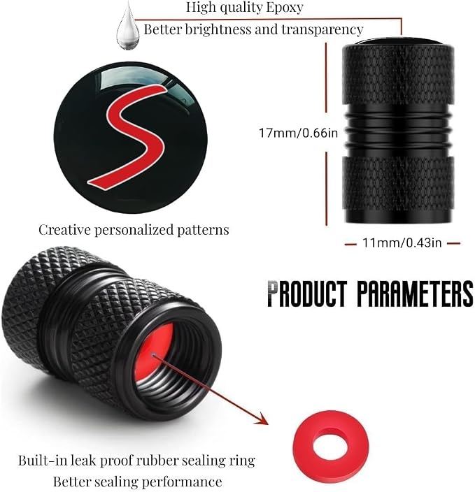 Car Wheel Tire Valve Stem Caps Compatible with Mini Cooper s Fashion Tire Air Caps Cover