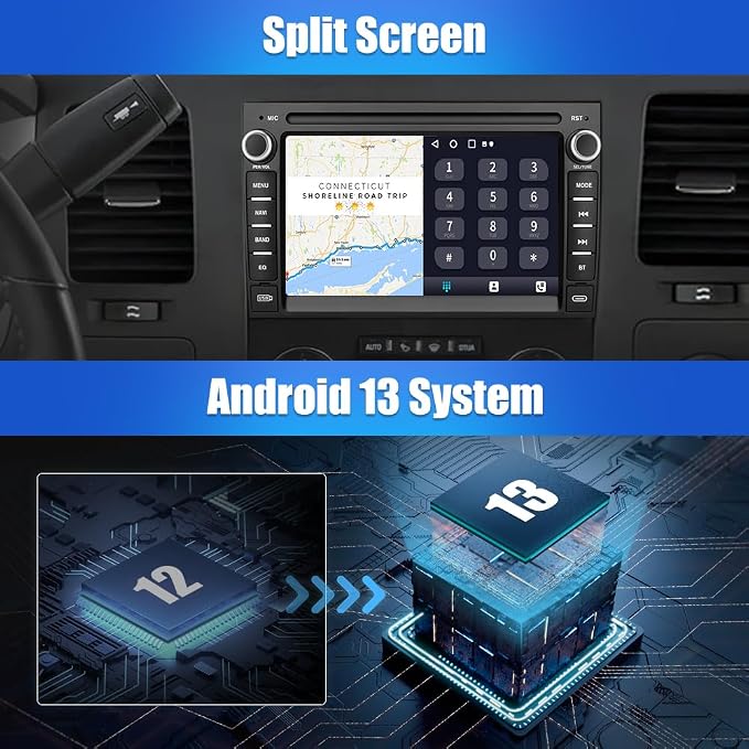 4Core Car Radio Stereo for Chevy Silverado GMC Sierra 2007-2013, Android 13 with CarPlay Android Auto Bluetooth GPS Navigation 5GHz WiFi with Backup Camera