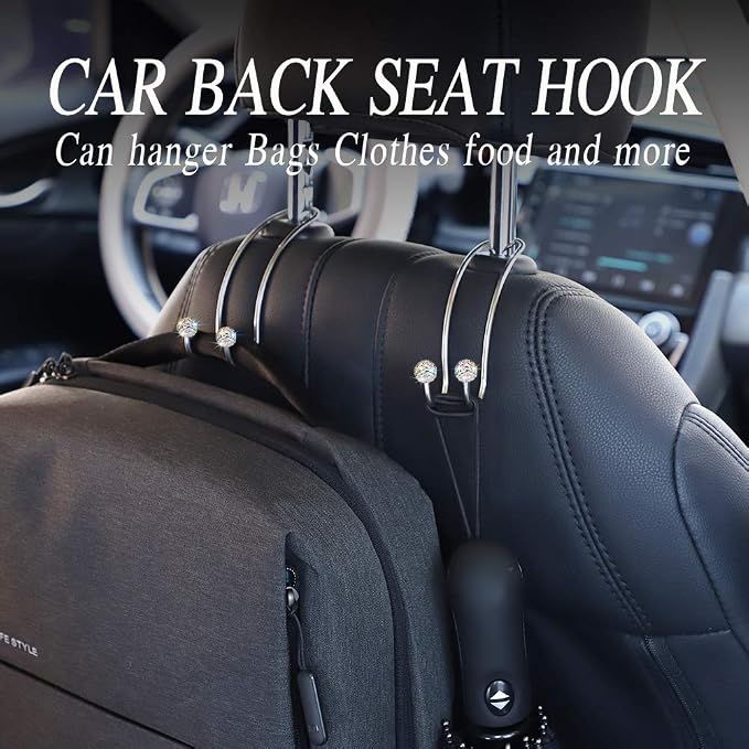 Auto Hooks Bling Car Hangers Organizer Seat Headrest Hooks Strong and Durable Backseat Hanger Storage Universal for SUV Truck Vehicle 2 Pack (AB)