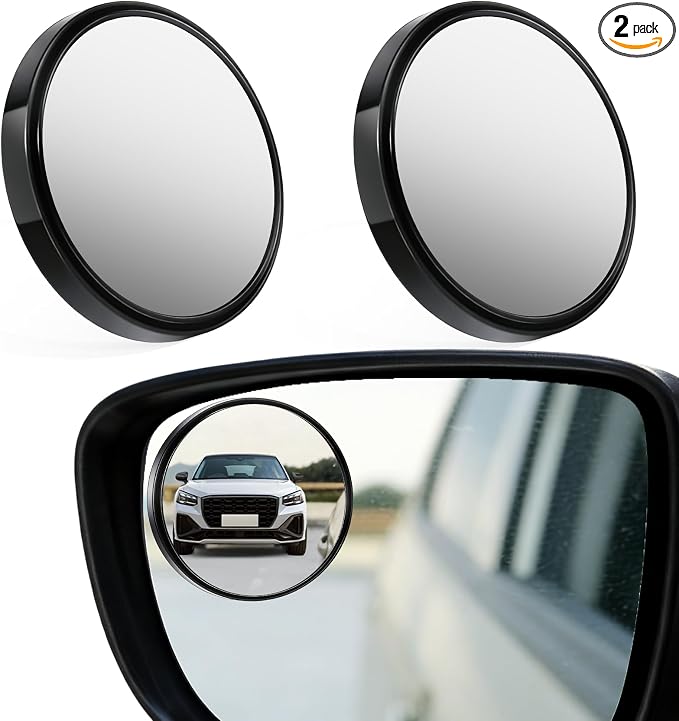 2PCS Blind Spot Mirror, Rear View Mirror Accessories, 2" Round HD Glass Convex 360° Wide Angle Rear View Mirror with ABS Housing, Adjustable Adhesive Side Rearview for Most Vehicles (Black)