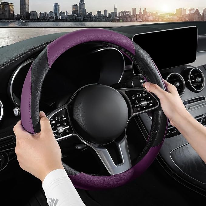 Car Steering Wheel Cover, Microfiber Leather Steering Wheel Cover Universal Fit 14.5-15 inch Anti-Slip Comfortable Breathable, Car Wheel Protector for Men Women,Purple