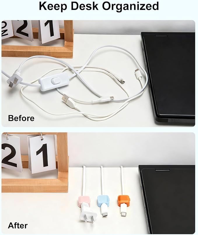 8 Pack Magnetic Cable Clips, Multi-colors Cable Management Accessories, Cord Smooth Adjustable & Adhesive Backing Cord Organizer for Office Home Organization, Desk, Wall, Nightstand, Phone, Car