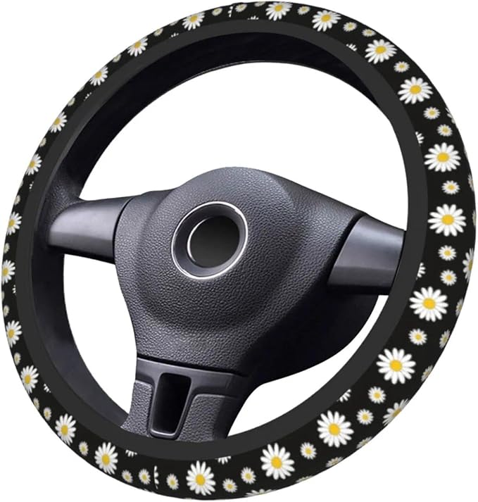 Daisy Steering Wheel Cover Universal 14.5-15 Inch Non-Slip Daisy Car Accessories for Women Men