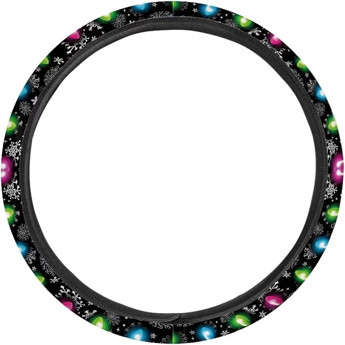Christmas Steering Wheel Covers Xmas Lights Print Car Steering Wheel Cover Universal Fit Almost Car Non-Slip Steering Wheel Covers Soft Sweat Absorbing Steering Wheel Protector Cover