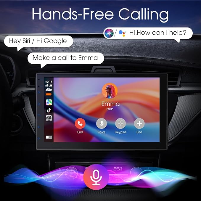 7 inch Car Stereo Double Din with Wireless Carplay&Android Auto,Bluetooth,Channel RCA,Backup Camera,SWC,FM/AM|Apple Carplay Radio Screen for Car Audio Receivers|HD Touchscreen car Audio