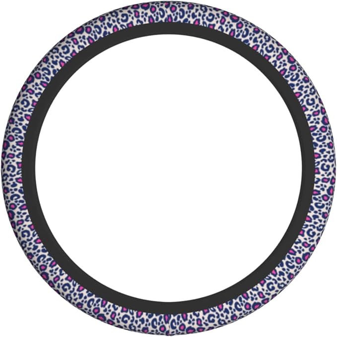 Animal Leopard Print Pink Black Steering Wheel Cover Car Accessories Cute for Women Girls Girly Universal 15 Inch Neoprene Auto Interior Decor Anti Slip Car Truck Protector