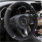 Bling Car Steering Wheel Cover, 15 Inch Rhinestones Soft Leather Elastic Steering Wheel Protector, Sparkly Crystal Diamond for Women Girls, Car Interior Accessories for Most Cars (Black)