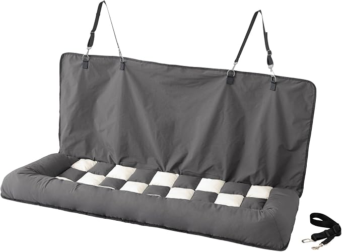 Dog Bed for Car Back Seat, Soft Backseat Dog Bed Hammock, Non-Slip Pet Car Seat Cover for Back Seat, Pet Travel Bench Sofa for Cars/Small SUVs/Sedan, Dark Gray