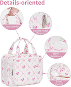 Hanging Toiletry Bag for Women Travel Makeup Bag Organizer Toiletries Bag for Travel Size Essentials Accessories Cosmetics (Bowknot and Flower (Medium))