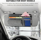 Sun Walker Car Sun Visor Organizer, Suede Leather Visor Storage Pouch Holder with Net Zipper, Multi-Pocket Vehicle Sunshade Organizer for Eyeglasses Card License Registration (Gray)