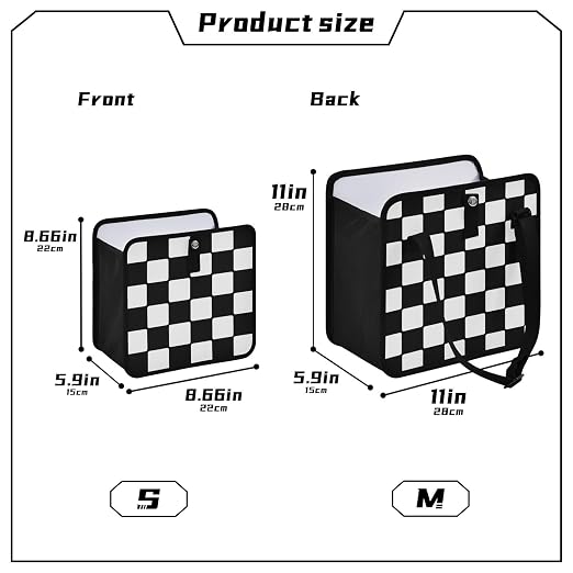 Car Trash Can Car Organizer Car Garbage Can with Adjustable Strap for Back Front Seat Console Waterproof Leakproof Collapsible Portable 11 Inch Checkerboard