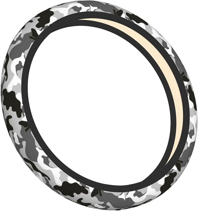 Black Grey White Camo Camouflage Steering Wheel Cover for Women Men Girls Car Accessories Decor Anti-Slip Neoprene Auto Steering Wheel Covers Protector Universal 15 Inch