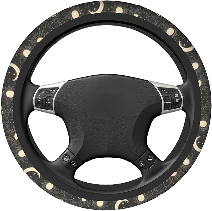 Sun and Moon Steering Wheel Covers Non Slip Neoprene Space Wheel Protector Universal 15 inch for Men Women
