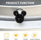 Bling Car Tire Valve Stem Caps, 4PCS Dustproof Crystal Rhinestone Cartoon Mouse Design, Sparkling Attractive Auto Wheel Decoration Accessories, Universal Fit (Black)