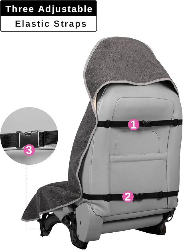 2PCS Terry Cloth seat Cover Universal Waterproof Car Sport Towel Seat Cushion Non-Slip Sweat-Absorbent Towel Cloth Suitable for Gym Workout, Universal Fit for Car SUV Van-Grey
