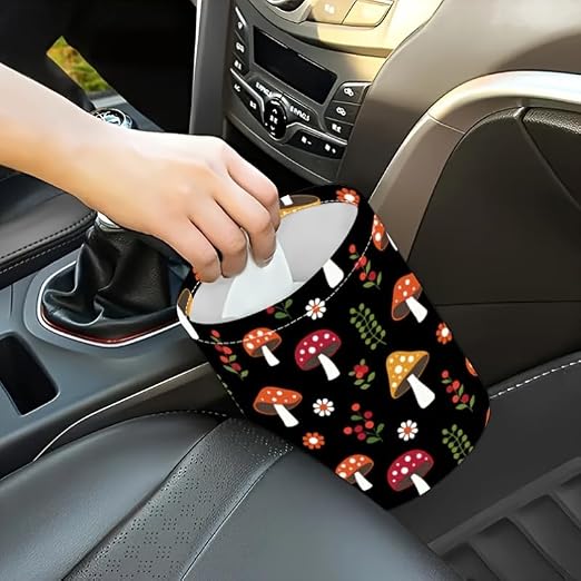Portable Reusable Waterproof Car Trash Bin, Multipurpose Vehicle Organizer, Road Trip Essentials (Mushrooms)