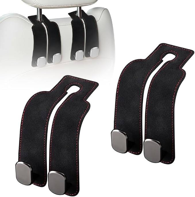 Headrest Hooks for Car, Twinhook Car Seat Hooks for Headrest, Leather Car Purse Holder Hooks for Purses and Bags, Universal Car Headrest Hangers Seat Back Organizer for Travel (Black, 2Pcs)