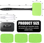 Car Windshield Cleaning Tool, Microfiber Auto Window Cleaner with 4 Cloth Pads & Long Handle, Reusable Window Cleaning Tool Kit for RV SUV Truck, Car Accessories (Green)