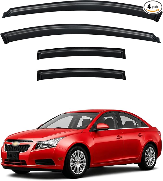Window Visor for 2011-2015 Chevy Cruze, Out-Channel Rain Guards Shields Vent Deflector Shade Wind Dark Smoke for 2016 Chevrolet Cruze Limited, Tape-On Outside-Mount, 4PCS