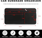 Car Sun Visor Organizer, Soft Leather Vehicle Sunshade Glasses Storage Bag with Net Zipper, Automotive Multi-Pocket Organizer for Drive License Card Glasses Document (Black)