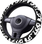 Black White Cow Print Neoprene Steering Wheel Cover for Men Women Anti-Slip Elastic Steering Wheel Protective Cover 15in Universal Car Accessories Fit Cars, SUVs, Auto