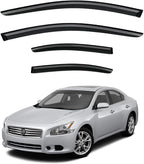 Window Visor for 2009-2015 Nissan Maxima, Out-Channel Rain Guards Shields Vent Deflector Shade Wind Dark Smoke 2010 2011 2012 2013 2014, Tape-On Outside-Mount, 4PCS
