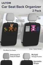 LILTOM Car Back Seat Protector with Organizer, 19"x27" XL Kick Mats, Waterproof, 3 Pockets, 2-Pack (Black - 3 Pocket)