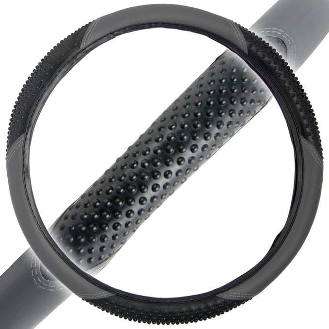 Sporty Two Tone Ergonomic Grip Steering Wheel Cover - Massaging Gel Grip for Standard Size Wheels 14.5-15 inch Gray/Black