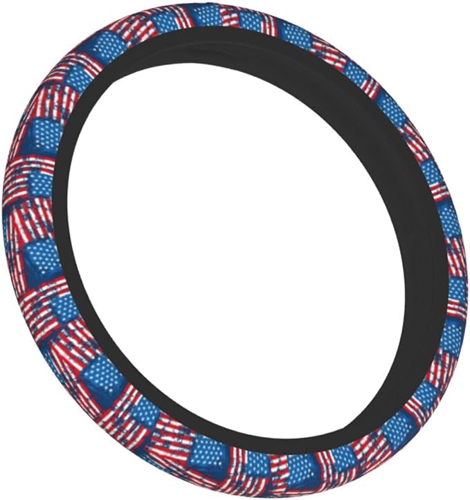 Blue American Flag Patriotism Steering Wheel Cover Car Accessories Cute for Women Girls Girly Universal 15 Inch Neoprene Auto Interior Decor Anti Slip Car Truck Protector