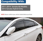 4pcs Smoke Tint with Chrome Trim Outside Mount Tape On/Clip On Style PVC Sun Rain Guard Vent Window Visors Compatible with 11-14 Sonata i45 YF 15 Hybrid