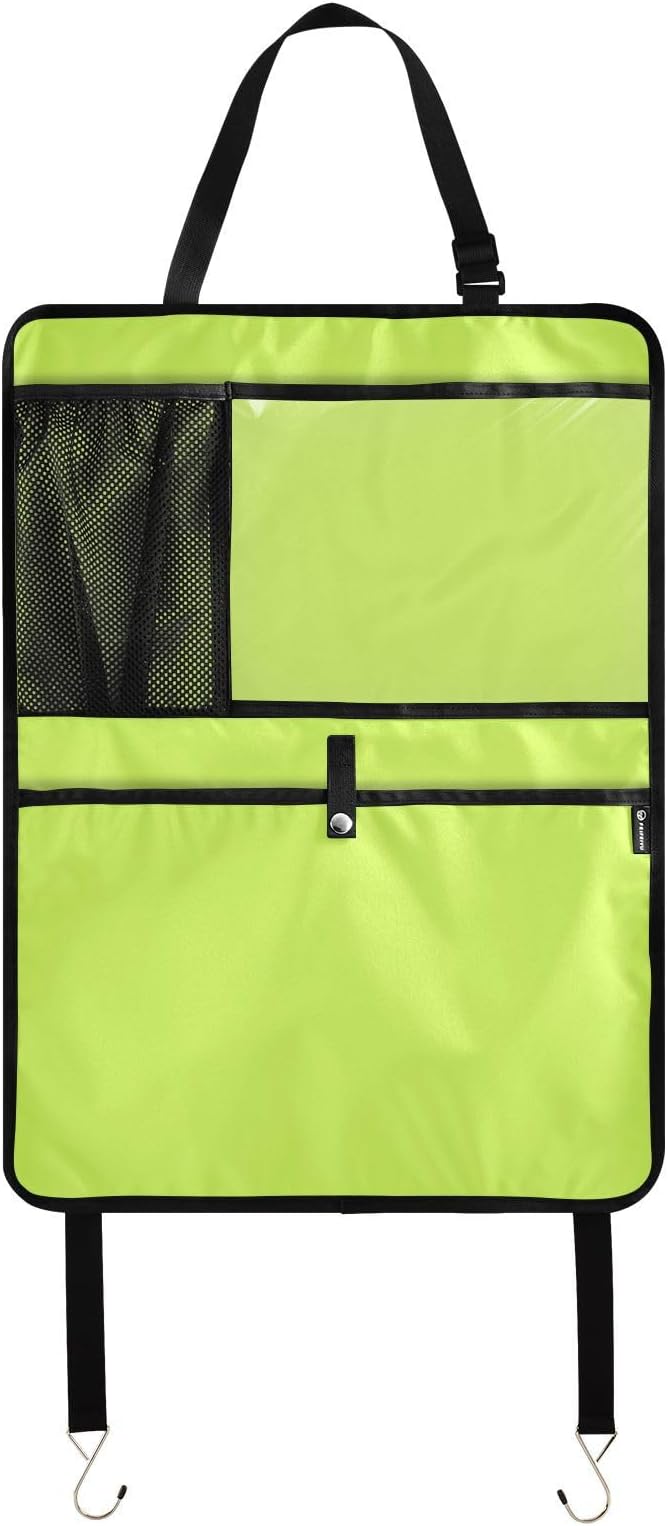 Neon Yellow Car Seat Organizer for Kids Backseat Kick Mat with Adjustable Strap Seat Back Protectors for Car Vehicle SUV 2 Pcs