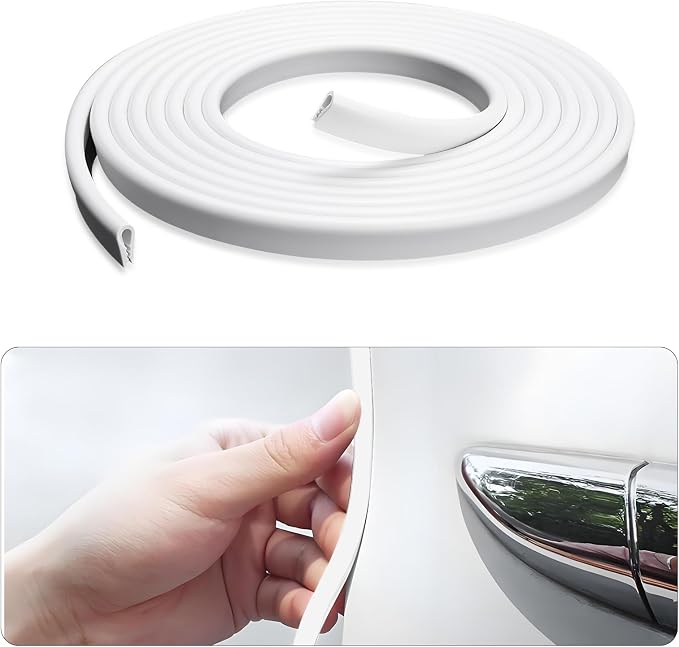 Car Door Edge Guard, 16.4Ft (5M) U Shape Rubber Seal Edge Trim Vehicle Door Protector, Anti-Collision Automotive Protection Door Edge Guard Trim, Universal Car Accessories (White)
