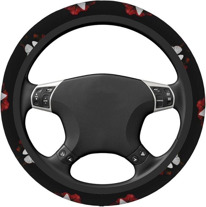 Elastic Butterfly Car Steering Wheel Cover Protector Upgrade Thicken,Red Flower Black,Anti Slip Stretchy Soft Car Interior Decor for Diverse Cars Truck SUV for Men Women Universal 15 Inch