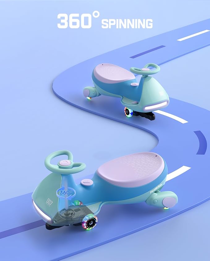 N7 Pro Electric Wiggle Car, Rechargeable Battery, CyberWiggle, 2 in 1 Swing Car, 2 Speeds Max 4 Mph, Anti-Rollover, Flashing Wheels, Bluetooth, Ages 3+, 150 Lbs, Glacier Blue