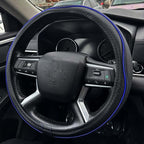 Car Steering Wheel Cover, Durable Leather Cover with Anti-Slip Lining, Breathable Auto Wheel Cover Protector, Universal 15 Inch Anti-Slip Steering Wheels for Men & Women (Black Blue)