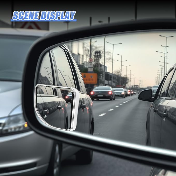 2PCS Car Fan Shaped Blind Spot Mirrors, HD Glass Wide Angle Car Side Mirrors with Housing, Self-Adhesive Adjustable Convex Rearview Mirror, Vehicle Parking Safety Accessories (Silver)