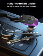 【Upgraded】 Retractable Car Charger 4 in 1, Fast Car Phone Charger with Cord 2.6ft, USB C and Apple Car Charger Adapter, Compatible with iPhone 17/16/15/15 Pro Max/14/13/12/11, Galaxy, Pixel
