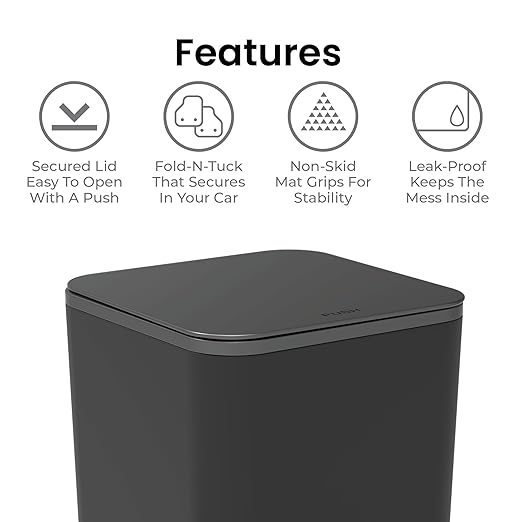 Mini Car Trash Can with Press Lid, 3L / 0.79 Gallon Small Garbage Bin, Foldable Leak-Resistant Design with Weighted Non-Slip Base for Car Floor & Center Console (Black)