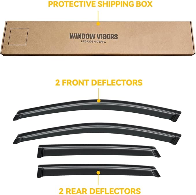Window Visor for 2008-2011 Ford Focus Sedan(Not fit Hatchback), Out-Channel Rain Guards Shields Vent Deflector Shade Wind Dark Smoke for 08-11 Focus, Tape-On Outside-Mount, 4PCS