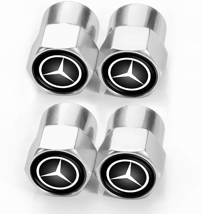 Aluminum Alloy Car Tire Valve Stem Caps Compatible with Mercedes Benz AMG A-Class C-Class E-Class S M CLS CLK GLE GLC GLS GLE Anti-Corrosion Dustproof Car Wheel Men Gift Car Accessories (Silvery)