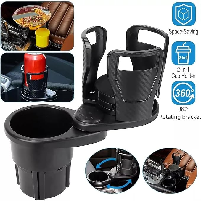 Car Cup Holder Expander for 2013-2018 BMW 3 Series 328i 335i 320i 330i 325i F30 F31, Multifunctional Dual Cup Mount with 360° Rotating Adjustable Carbon Fiber Texture Adapter