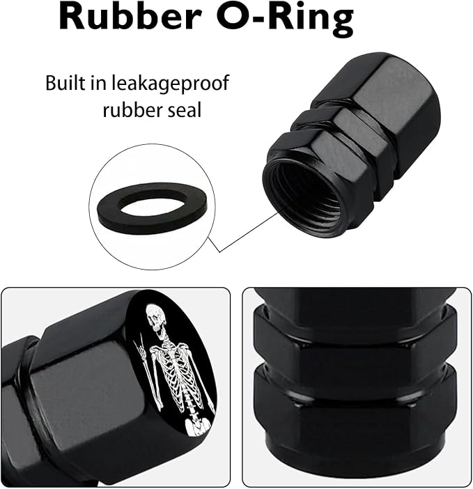 4Pack Skeleton Tire Valve Caps Universal Tire Air Cap Valves Stem Covers | Aluminum Alloy Rust-Proof Valve Stem Caps, for Auto SUV Truck Motorcycle Bicycle, Terror Skull Gifts for Women Men Drivers