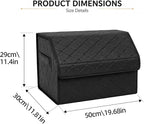 Leather Car Trunk Organizer with Lid,65L Foldable Storage Box for Universal Cars, SUVs, Sedans and MPVs, Removable Divider, Carry Handles, Black
