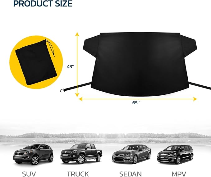 Seal Skin Covers Windshield Cover for Ice and Snow, All Weather Waterproof Snow Cover for car, Winter Accessories for Sedan, SUV & Trucks (43" x 65")